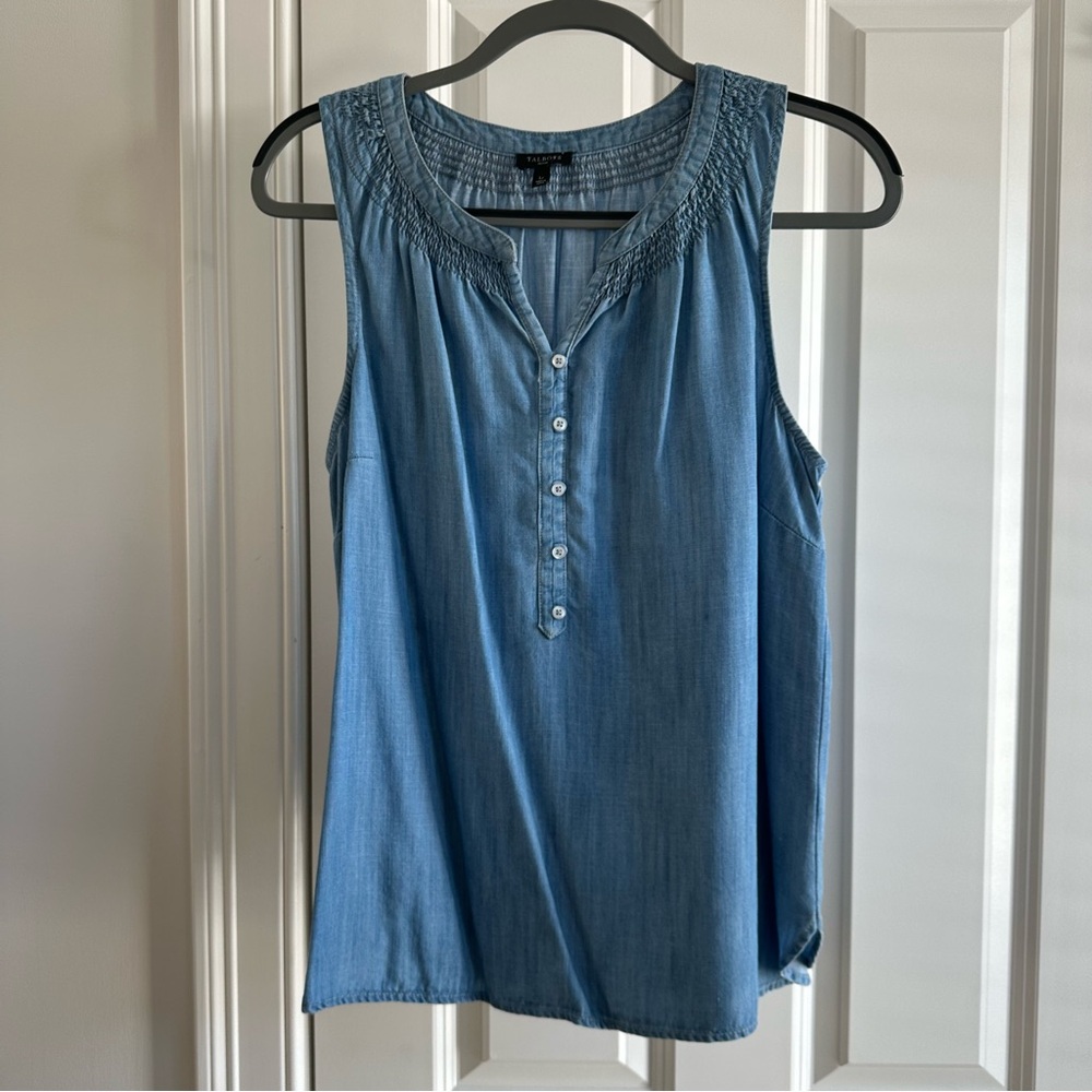 Talbots Chambray Tank Blouse Button Front Top